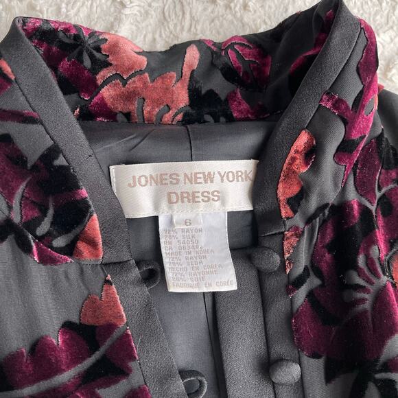 SOLD Jones New York velvet floral burnout maxi dress gown silk cheongsam - Picture 4 of 14